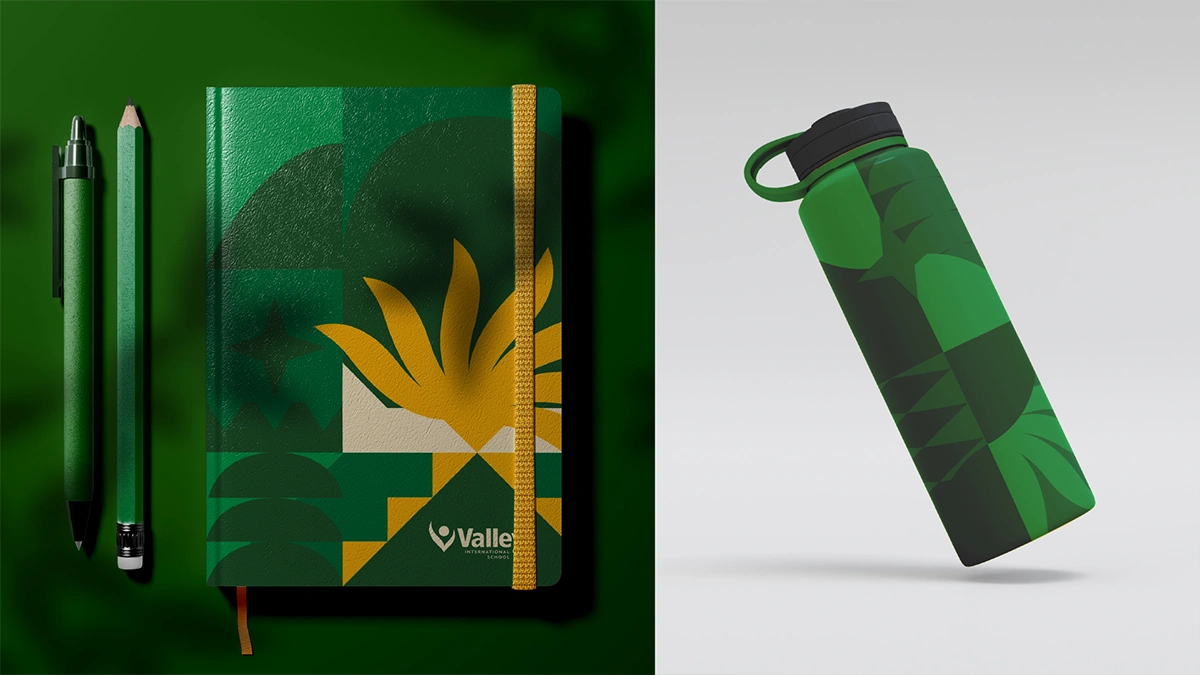 Garrafa e Caderno Personalizados com Nova Marca Valley